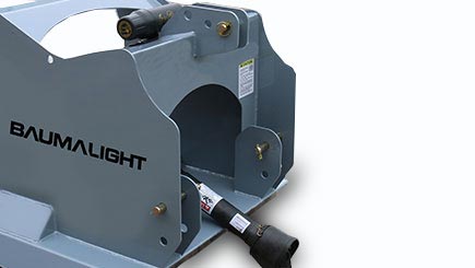 Baumalight DPH series PTO tree cutter with three-point hitch mounted on a New Holland tractor on white background