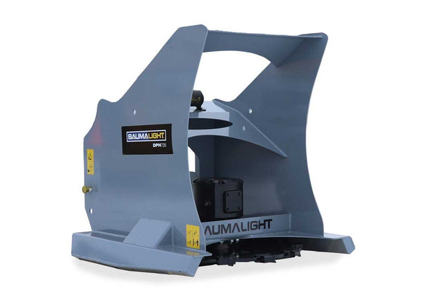 Baumalight DPH series PTO tree cutter with three-point hitch mounted on a New Holland tractor on white background