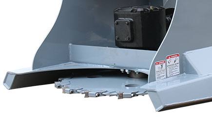 Baumalight DPH series PTO tree cutter with three-point hitch mounted on a New Holland tractor on white background