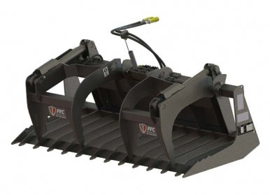 Paladin / FFC Brush Grapples for Skid Steer | A set of black FFC brush grapples for skid steer loaders, featuring multiple grapple pins and cylinders.