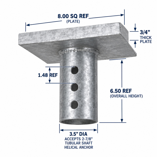 New Construction Helical Pier Bracket Plate — 2-7/8" Shaft