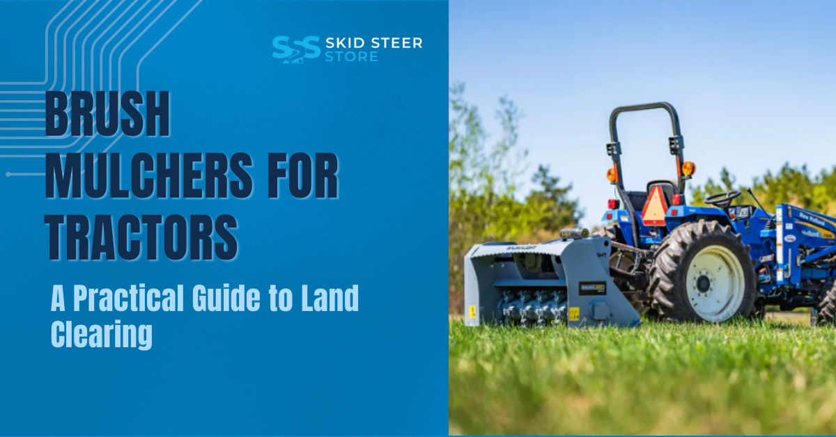 A Picture of a Brush Mulcher on a tractor cutting grass