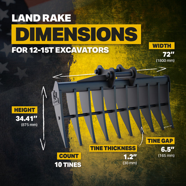 Volvo EC140E  Excavator Land Clearance Rake - 72" Heavy Duty