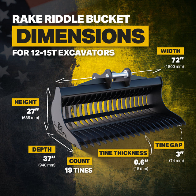 Volvo EC140E  Excavator Rake Riddle Bucket - 72"