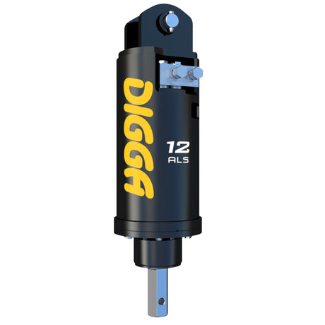A black and yellow Digga 'ALS' series low-pressure piling anchor drive for excavators.