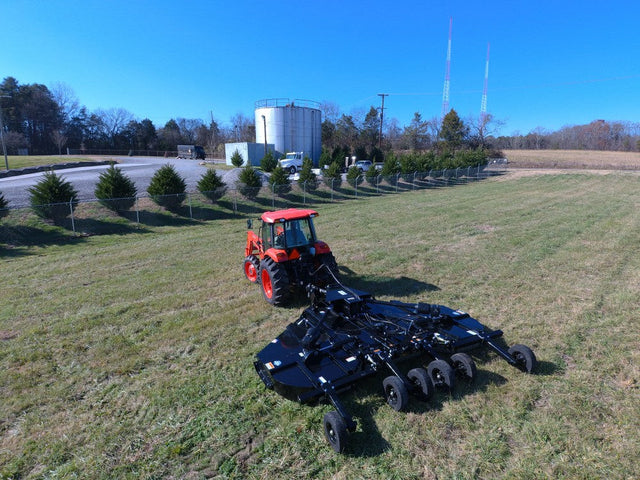 Blue Diamond Flex Wing Rotary Cutter Brush Hog for tractors designed for mowing large fields pastures and overgrown vegetation