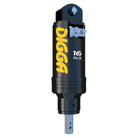 A black and yellow Digga 'ALS' series low-pressure piling anchor drive for excavators.