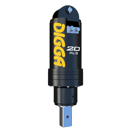 A black and yellow Digga 'ALS' series low-pressure piling anchor drive for excavators.