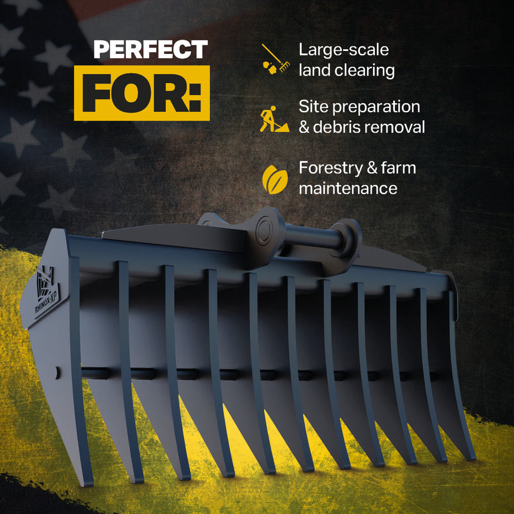 JCB 245XR Excavator Land Clearance Rake - 84" Heavy Duty