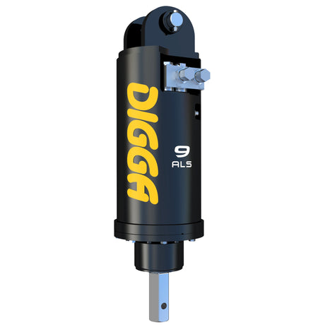 A black and yellow Digga 'ALS' series low-pressure piling anchor drive for excavators.