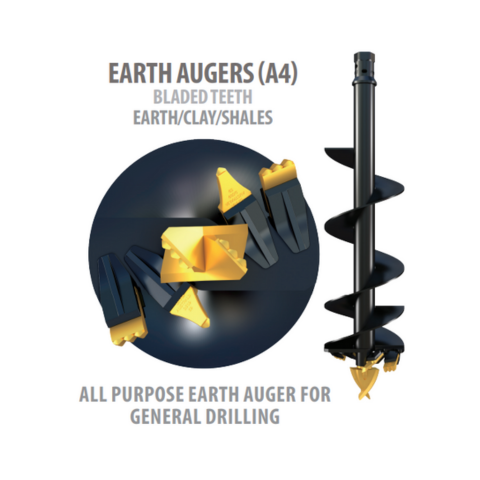 Digga A4 general purpose earth auger bit with carbide cutting teeth and black helical flighting on white background