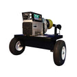 A Baumalight TX7 - 7 kW Tractor PTO Generator with a green and black color scheme, featuring large wheels, and mounted on a trailer.