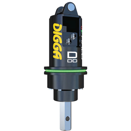 Digga DDD direct drive auger with slide frame mount attached to a John Deere tractor front loader with auger bit ready for drilling