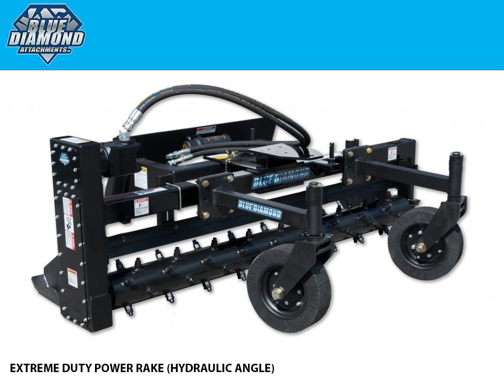 BLUE DIAMOND Extreme Duty Power Rake for Skid Steer, Hydraulic Angle ...