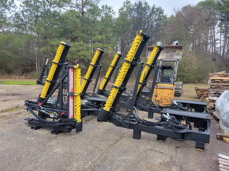 Limb Beaver LB6SS brush cutter mounted on a skid steer clearing thick brush and vegetation