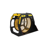 The MB-S18 Skid steer loader bucket with yellow and black design on a white background