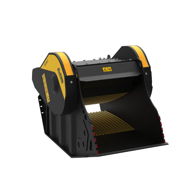 Black and yellow machine component on a white background