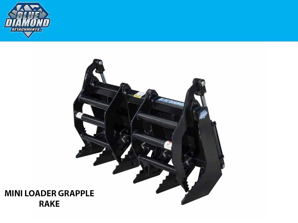 BLUE DIAMOND Grapple Rake for Mini Skid Steer