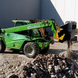 Merlo MB L140 telehandler operating on a construction site with rocks and gravel.