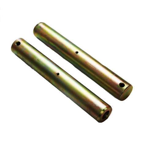Two cylindrical metal rods with threaded ends on a white background
