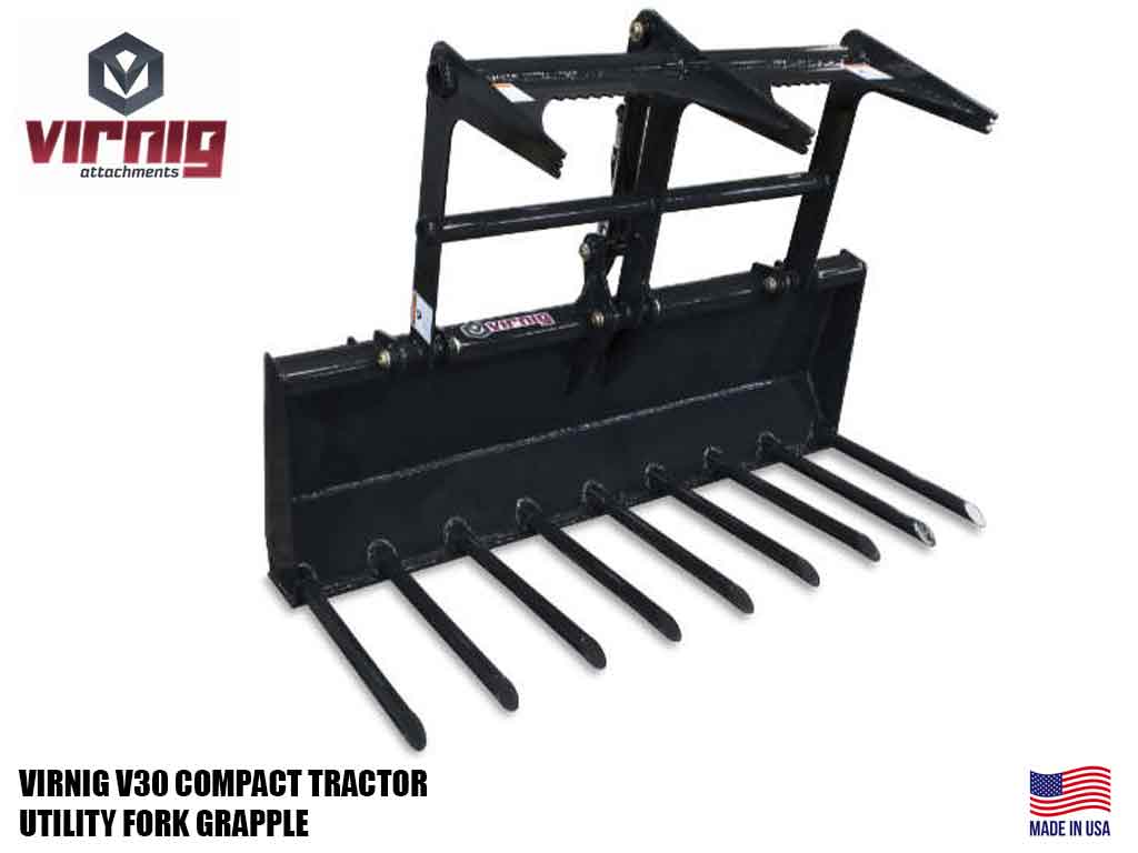 Virnig V30 Compact Tractor Utility Fork Grapple for Skid Steer