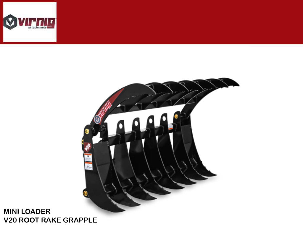 Virnig V20 Root Rake Grapple for Mini Skid Steer