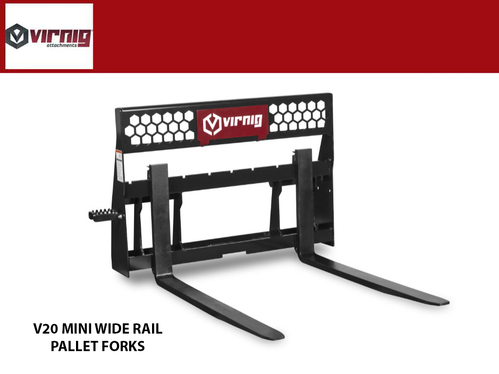 Virnig v20 Wide Rail Pallet Fork for Mini Skid Steer