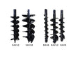 A set of Virnig auger bits for light to moderate ground conditions, showing various sizes with labels SAV1, SAV9, RAV1, RAV9, and RAV15.