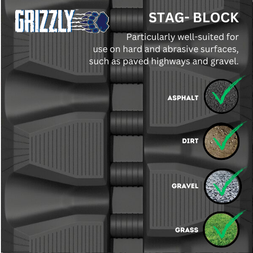 Bobcat 864 Rubber Track 400x86x52 ( 16" ) Staggered Block Pattern