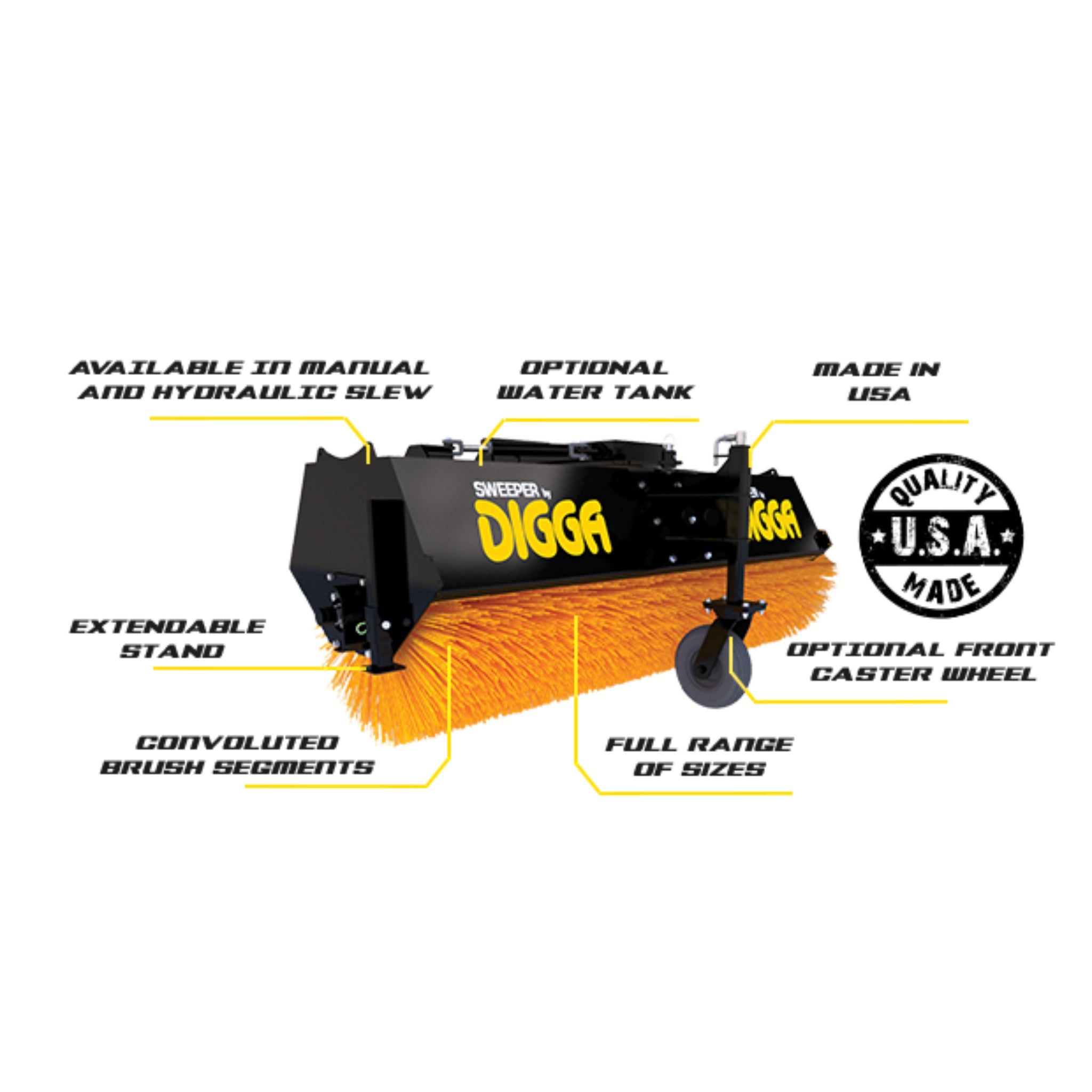 Digga Manual Pivot Angle Broom Attachment for Skid Steer