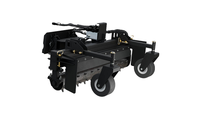 CID Multi-Purpose Power Rake for Mini Skid Steers | Black agricultural tiller on a white background