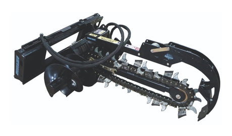 Blue Diamond High Flow Trencher attachment for skid steers designed for digging utility and drainage trenches efficiently