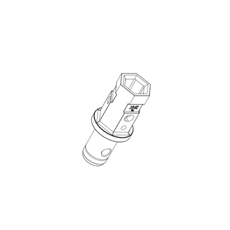 Line drawing of a Digga Auger Adapter, showing a 3 inch hexagonal female to 2.5 inch hexagonal male conversion.