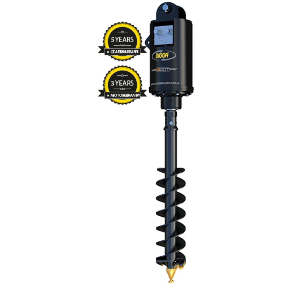 Digga 12DDT 2 Speed High Flow Auger Drive for Excavator with a 2.5" HEX Shaft.