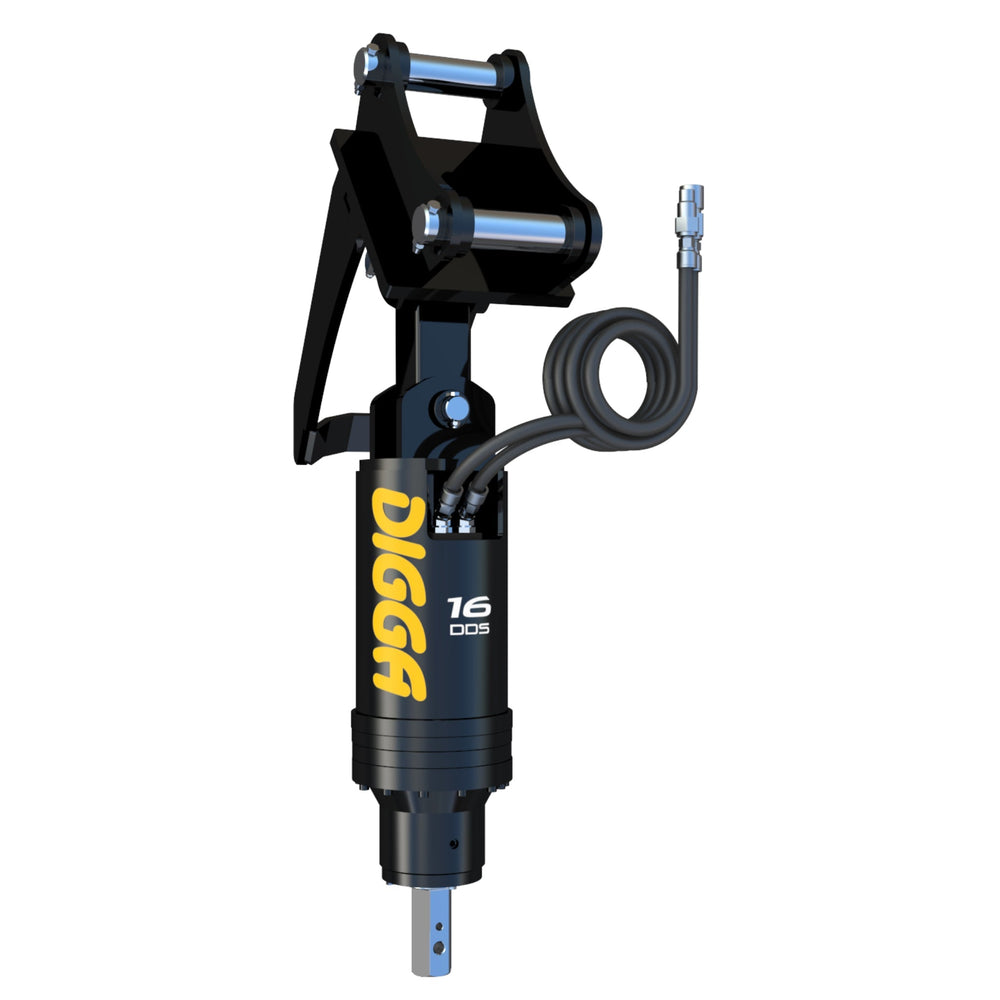 A black Digga 16DDS High Flow Auger Drive with a 3" hex shaft and hydraulic system.