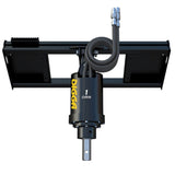 Digga 1DSS auger drive with universal skid steer quick-attach mount plate and hydraulic hoses on white background