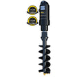 Digga 25DDT 2 Speed High Flow Auger Drive for Excavator, showcasing the unit with a black helical auger bit and a yellow and black label indicating a 5-year gearbox warranty and a 3-year motor warranty.