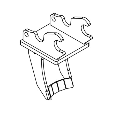 Line drawing of a backhoe cradle hitch mounting kit, featuring a double pin mount design.