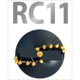 The image shows the Digga RC11 Heavy Duty Rock/Earth Combo Auger Bit, which has a black color with gold-colored tungsten carbide rock pick teeth and a metallic ultra-heavy-duty flighting.